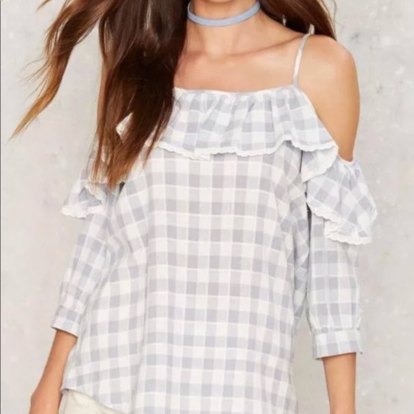 Nasty Gal GoingGingham Cold Shoulder Top One Size - Picture 5 of 5